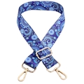 Adjustable blue paisley print bag strap with golden metal swivel hooks and buckles - Blue and White Porcelain Silver Hook