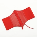 Fashionable red elastic corset waist belt with leather front lace-up detail for women - Red