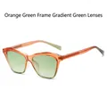 Retro style sunglasses with orange and green gradient frame and green lenses - Orange Green Frame Gradient Green Lens