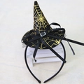Diadema de Halloween con mini sombrero de bruja negro y patrón de telaraña dorada - Sombrero telaraña negro