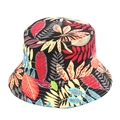 Dettaglio del cappello a secchiello stampato con foglie tropicali colorate su tessuto nero - M (56-58cm) / 30# Foglie Tropicali Nere (YFM360)
