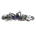Detail of vintage hair clip with navy rhinestones, grey pearls and white leaves - F48-6 Butterfly Style