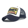 Cappello trucker blu e bianco effetto consumato con toppa ricamata Western gialla - Blu navy