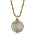 Collar Bitcoin hip hop bañado en oro con colgante de circonitas micro-pave brillantes - Dorado (Con cadena de cordón de 24 pulgadas)