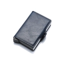 Slim navy blue PU leather card holder with aluminum pop-up wallet mechanism - Dark Blue