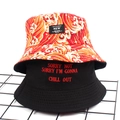 Bob réversible motif vagues Ukiyo-e orange et noir avec broderie style streetwear - Imprimé Vague Rouge-Orange + Broderie Noire / Ukiyo-e Vague Rouge Noir Réversible
