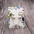 Silver jewelry set with pearl rabbit earrings and floral pattern display card - Colored Leaf Pattern (Earring Card) / 5x7cm