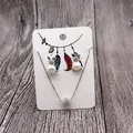 Silver rabbit pearl earrings and pavé ball necklace set on colorful jewelry card - Three Feather Design (Earring Card) / 5x7cm