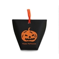 Schwarze Halloween Geschenktüte mit orangefarbenem Band, Kürbisgrafik und Schriftzug - Schwarzer Kürbis / 6x6x10cm