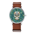 Fashionable nylon strap watch with colorful skull pattern and silver metal case - Brown