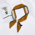 Elegant yellow and beige striped silk scarf tied in a knot on a white background - 3 Yellow Blue Stripes