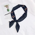 Navy blue floral silk skinny scarf for bags with vintage pattern and pointed ends - 29 Flower Leaf Navy