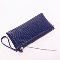 Glossy dark blue crocodile embossed PU leather clutch wallet with wristlet strap - Dark Blue