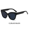 Moderne cat-eye zonnebril met glanzend zwart volledig montuur en donkergrijze glazen - Zwart Frame Zwart Grijze Glazen