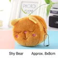 Cute shy yellow plush bear coin purse with metal chain and pink blush detail, size 8x8cm - Shy Bear
