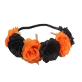 Floral headband with vibrant orange and black fabric roses for Halloween festival hair decor - Orange Black