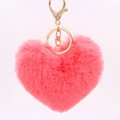 Plush heart keychain in pink faux fur with a gold metal ring on a clean white background - Watermelon red / Silver Circular Single-ring Buckle