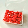 Red heart-shaped push pins in a clear plastic organizer box for office and DIY - 50 Pcs/Box / Red