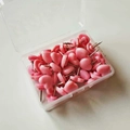 Pink heart-shaped push pins with metal tips organized in a clear plastic storage box - 50 Pcs/Box / Pink