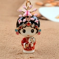 Chinese Peking Opera turtle keychain with rhinestones and pink floral ornaments - Red Opera Actress