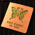 Vintage kraft paper greeting card with hollow butterfly design and Best Wishes text - 324# Green Big Butterfly / With Kraft Envelope