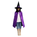Kids Halloween wizard costume set with bright purple satin cape and black pointed hat - One Size / Purple and Black Double Sided Cape with Hat