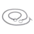 Conjunto de joyas de acero plateado con cadena cubana y cierre de palanca con diamantes - Color Acero (KS89110-Z)