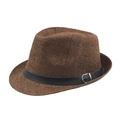 Classic dark brown straw fedora hat with a black faux leather band and silver buckle - 58 / Coffee
