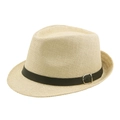 Beige straw fedora jazz hat with a black belt decoration and metal buckle - 58 / Beige