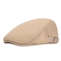 Khaki mesh herenpet, ademende zomer baret met verstelbare metalen gesp aan de zijkant - Verstelbaar / Beige