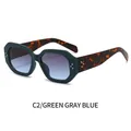 Gafas de sol geométricas retro con montura verde mate y cristales degradados gris azul - Montura Verde Lente Gris Azul