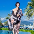 Ethnic cotton linen scarf with nautical anchor patterns and tassel edges for beach - 180cm / B&W Gray Marine Tassel Style (L117)