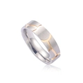 Bague en acier titane brossé argenté avec rainure centrale dorée pour couples - US 8 / Femme Étroit Argent Brossé avec Ligne Dorée (KR46067-K)