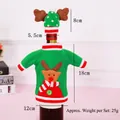 Detail of Christmas wine bottle cover with reindeer embroidery and mini antler hat - Elk Style