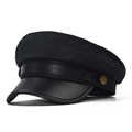 Close-up of black military flat top hat with fabric texture and gold button detail - M (56-58cm) / Black