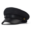 Classico berretto newsboy nero in tessuto con visiera in ecopelle e bottone dorato - M (56-58cm) / Nero