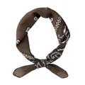 Brown square silk scarf with white paisley pattern tied in a knot on white background - Paisley Brown