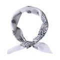 White bandana square scarf featuring classic black paisley print and elegant geometric borders - Paisley White