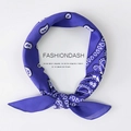 Blue paisley square scarf tied in a knot, stylish cotton neckerchief for women - Paisley Purple