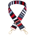 Ethnic style striped wide woven shoulder strap with red and blue patterns and gold hardware - Multicolor Stripes Silver Hook