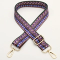 Ethnic purple and blue geometric strap with gold-tone hardware and adjustable buckle - Purple Blue Geometric Silver Hook