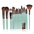 Set detallado de 16 brochas de maquillaje con mangos verde menta y virolas oro rosa - Juego de 18 Piezas Cián (S-LK)