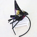 Diadema de sombrero de bruja de Halloween con patrones púrpura oro y velo de malla negra - Sombrero de bruja negro