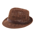 Summer brown hollow knit panama hat with dark leather belt and metal buckle - Coffee (Belt Style)