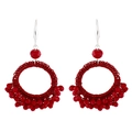 Retro handmade woven red beaded hoop earrings for women with bohemian style finish - Red