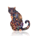 Broche de gato retro en acrílico con colorido patrón floral mandala en fondo blanco - Gato sentado mirando hacia atrás