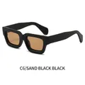 Retro sand black square sunglasses with amber brown lenses variant C6 for fashion - Matte Black Frame Tea Lenses (C6)