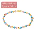 Collier bébé 33cm avec ambre naturel, quartz rose et perles de turquoise - Collier pour Bébé (environ 33cm)