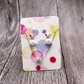 Cute bunny jewelry set with white pearls and crystals displayed on a branded display card - Colored Polka Dot Pattern (Earring Card) / 5x7cm