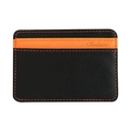 Slim black textured leather magic wallet with orange accent and multiple card slots - Orange